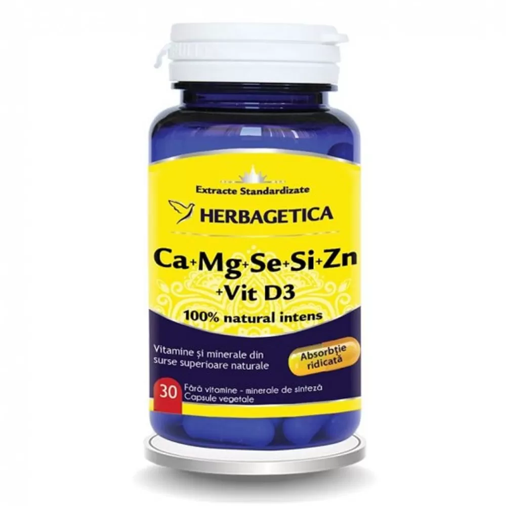 Herbagetica Ca+Mg+Se+Si+Zn Organice cu D3 -capsule x 30