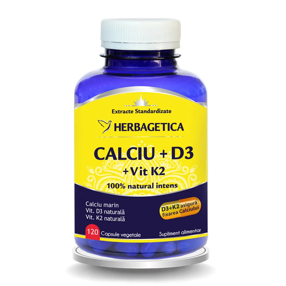 Calciu+Vit.D3+Vit.K2, 120 capsule, Herbagetica