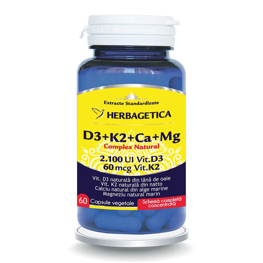 Complex Natural D3+K2+Ca+Mg, 60 capsule, Herbagetica