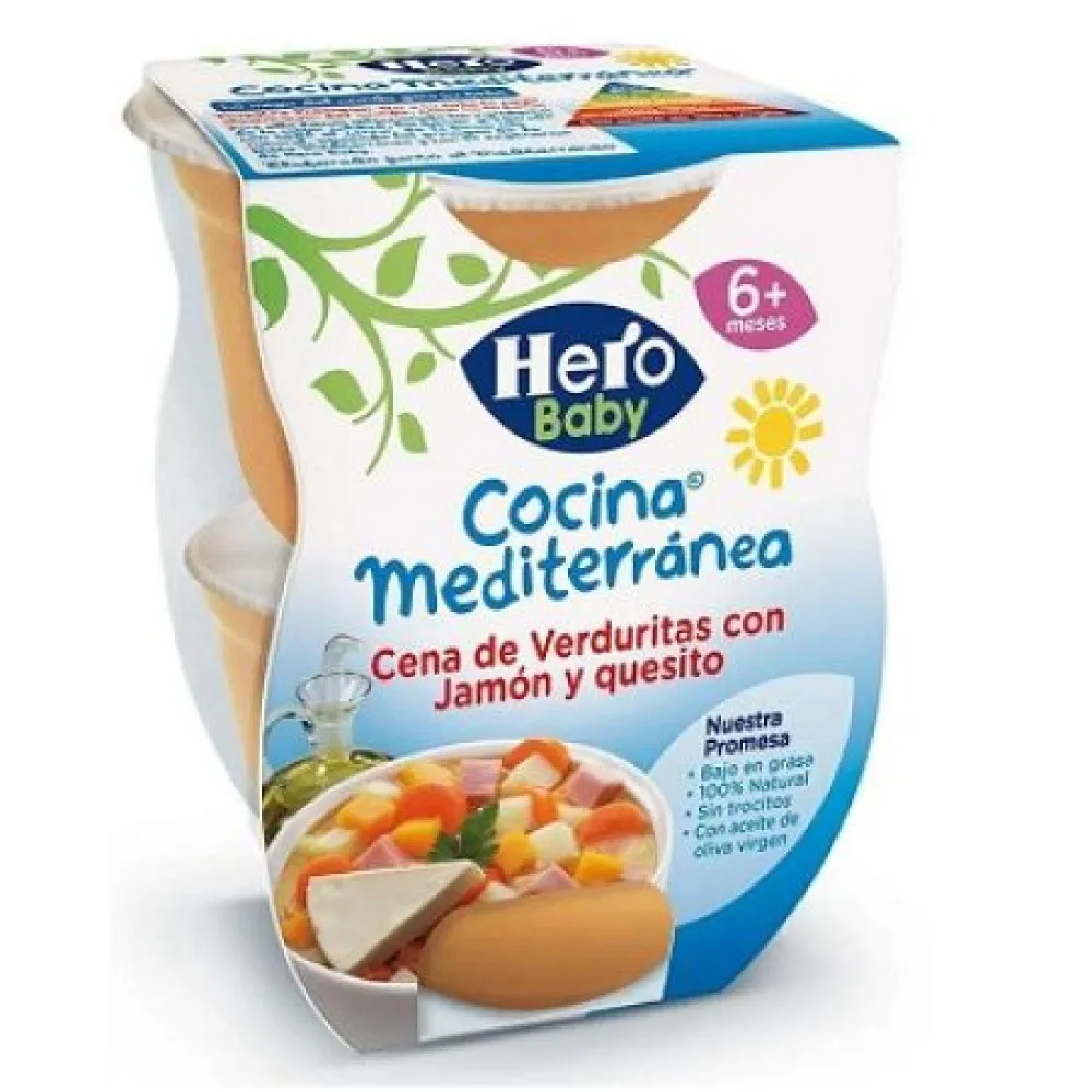 Hero Baby Meniu Legume cu Sunca de Porc si Branza Reteta Mediteraneana 6+ luni 200 g x 2