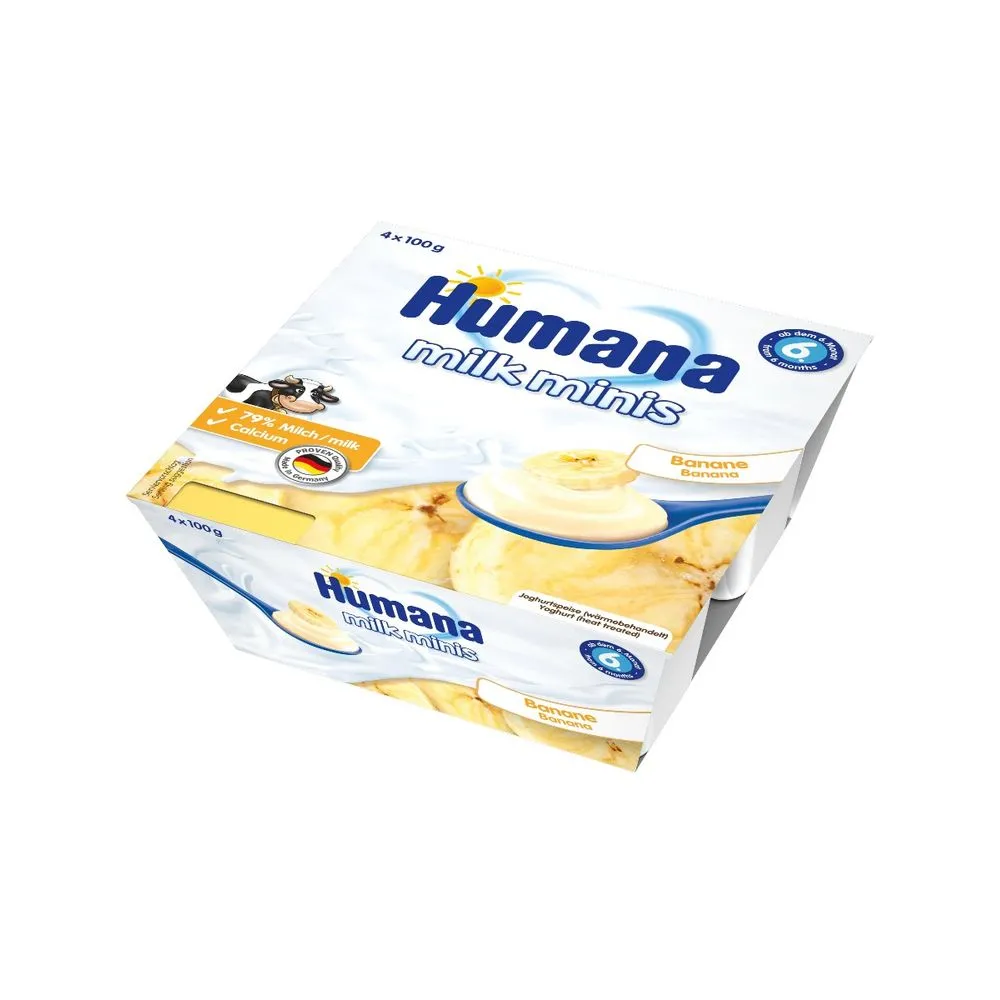 Iaurt cu banane de la 6 luni, 4x100g, Humana