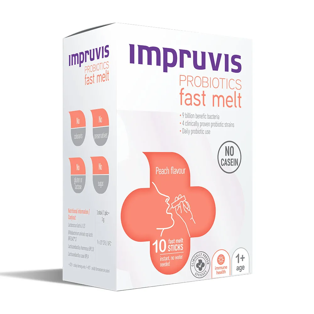Impruvis Probiotics Fast Melt cu aroma de piersica, 10 plicuri, Bifodan