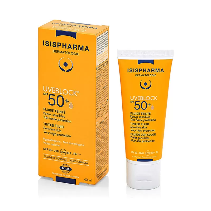 Fluid nuantator UVEBLOCK SPF 50+ Tinted Fluid, 40 ml, Isis Pharma