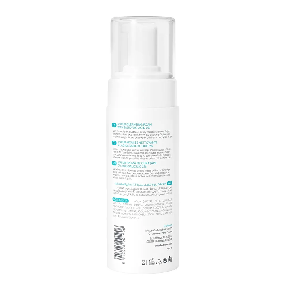Spuma de Curatare cu Acid Salicilic 2% Ivapur, 160ml, Ivatherm