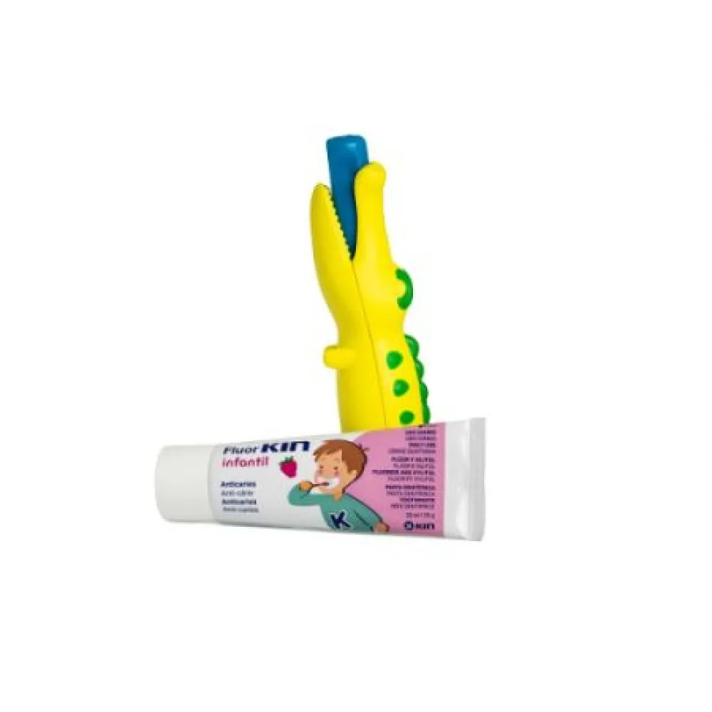 Kin Pachet de Calatorie cu Pasta si Periuta de Dinti pentru Copii, Crocodil