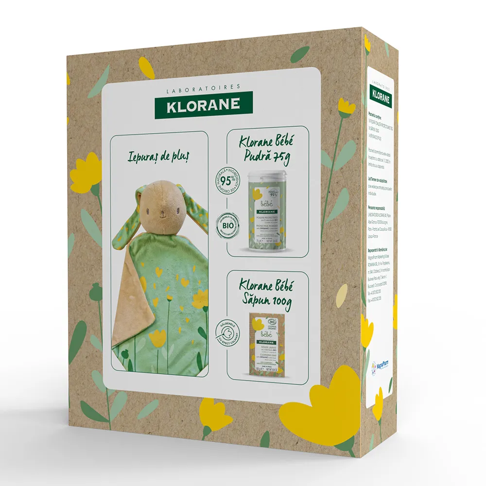 Pachet Pudra Toaleta Protectoare, 75g + Sapun, 100g + Iepuras Plus, Klorane Bebe