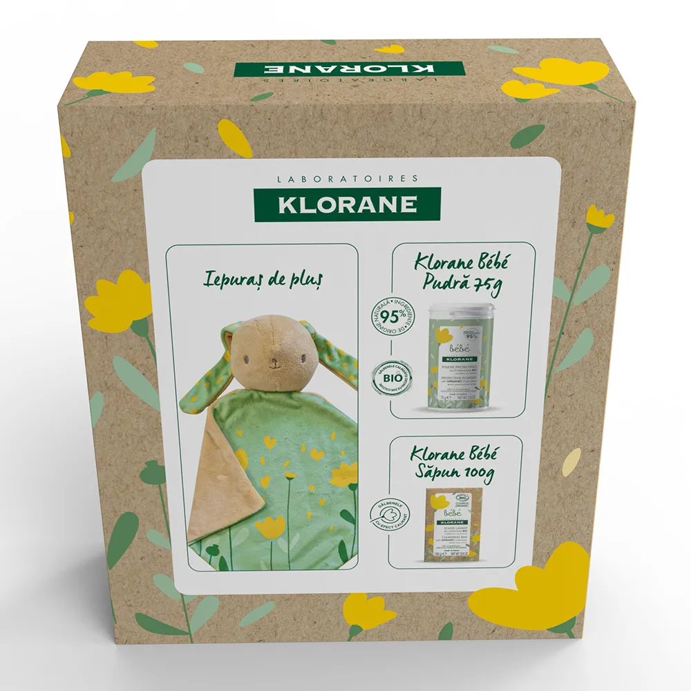 Pachet Pudra Toaleta Protectoare, 75g + Sapun, 100g + Iepuras Plus, Klorane Bebe
