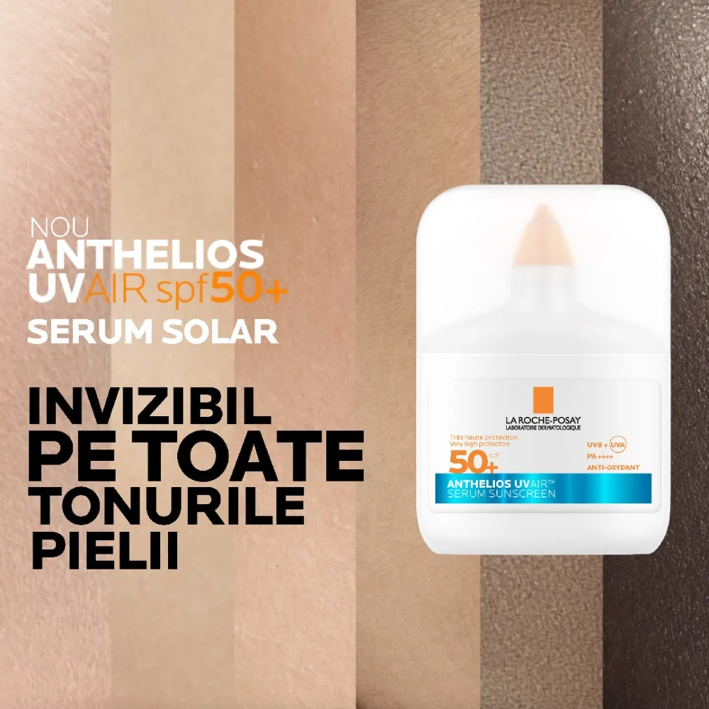 Serum de fata cu protectie solara SPF 50+ Anthelios UVAir, 50 ml, La Roche-Posay