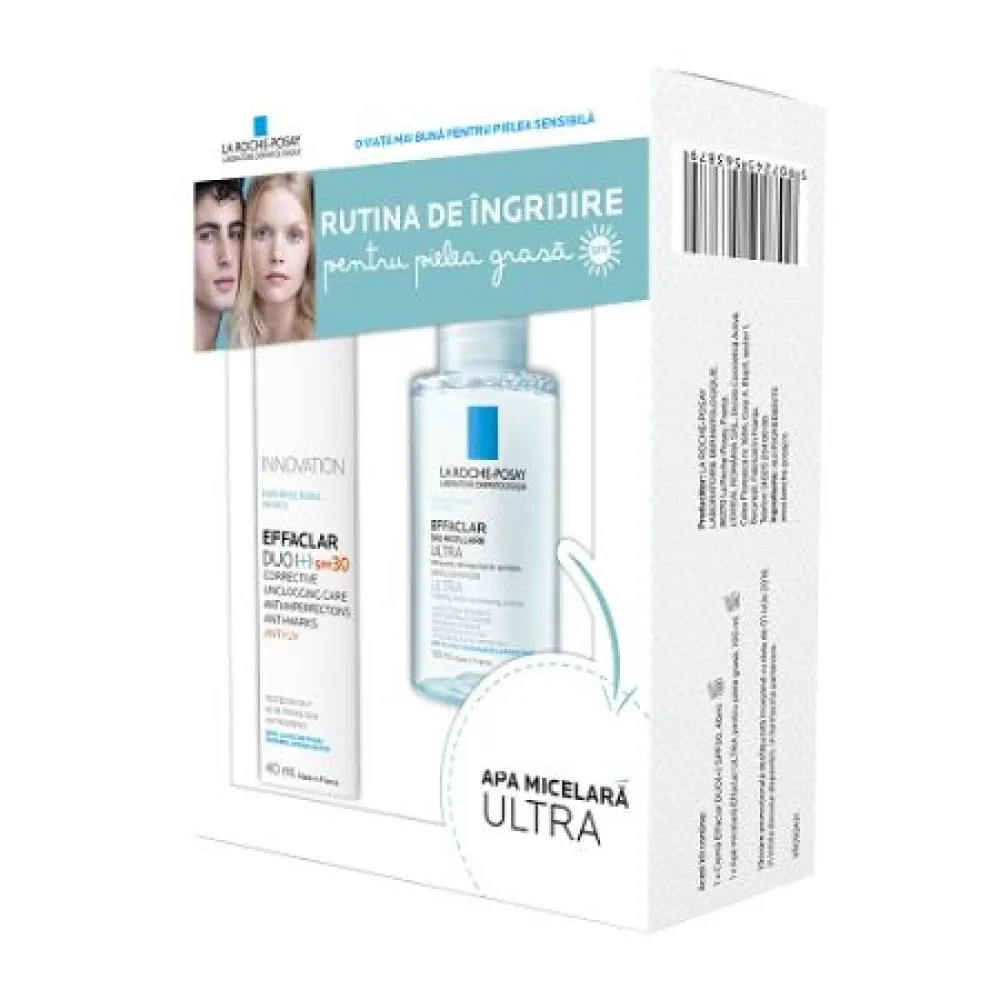 La Roche Posay Effaclar Duo Crema Corectoare Anti-imperf. SPF30 x 40 ml + Apa Micelara x 100 ml