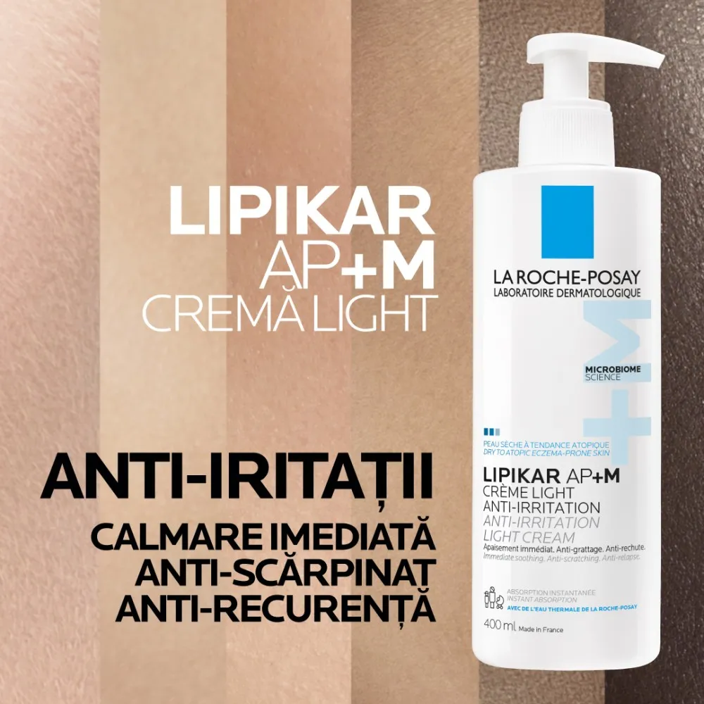 Crema triplu reparatoare cu textura lejera Lipikar Light AP+M, 400 ml, La Roche-Posay