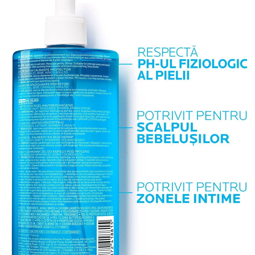 Pachet promotional Lipikar gel de spalare 400ml, Rezerva de reumplere 400ml + Lipikar Baume 15ml, La Roche Posay