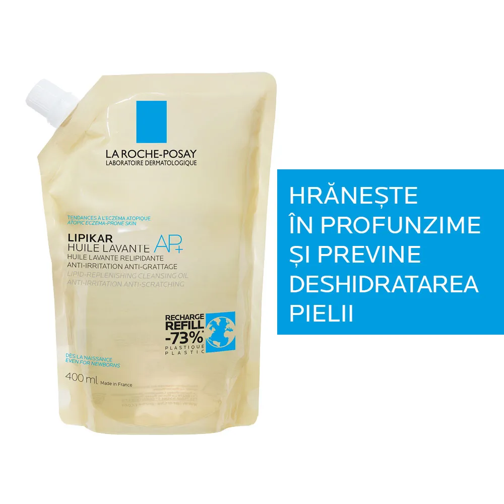 Rezerva Ulei de spalare relipidant pentru pielea uscata cu tendinta atopica Lipikar AP+, 400 ml, La Roche-Posay