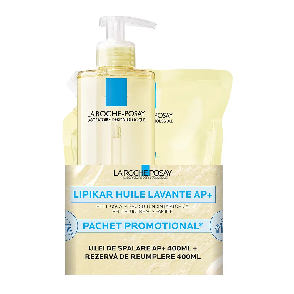 Pachet Lipikar Ulei de Spalare AP+, 400ml + Refill, 400ml, La Roche Posay