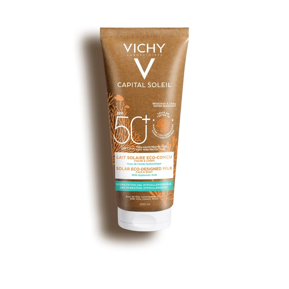 Lapte pentru protectie solara SPF 50+, pentru fata si corp, 200 ml, Capital Soleil ECO-MILK, Vichy
