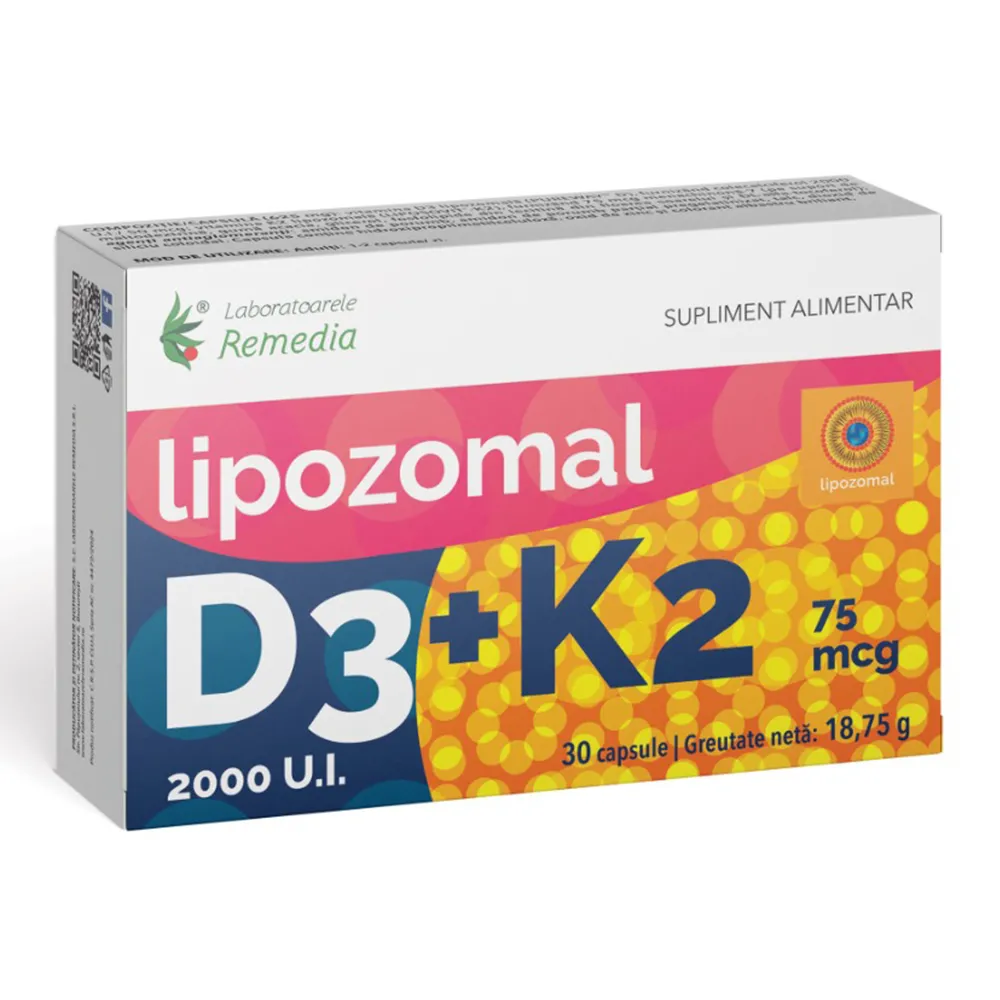 Lipozomal D3 2000U.I. + K2 75mcg, 30 capsule, Lab. Remedia
