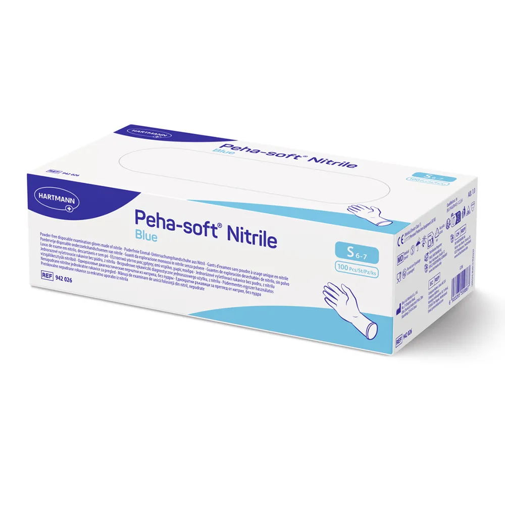 Manusi de examinare albastre din nitril Peha Soft marimea S, 100 bucati, Hartmann