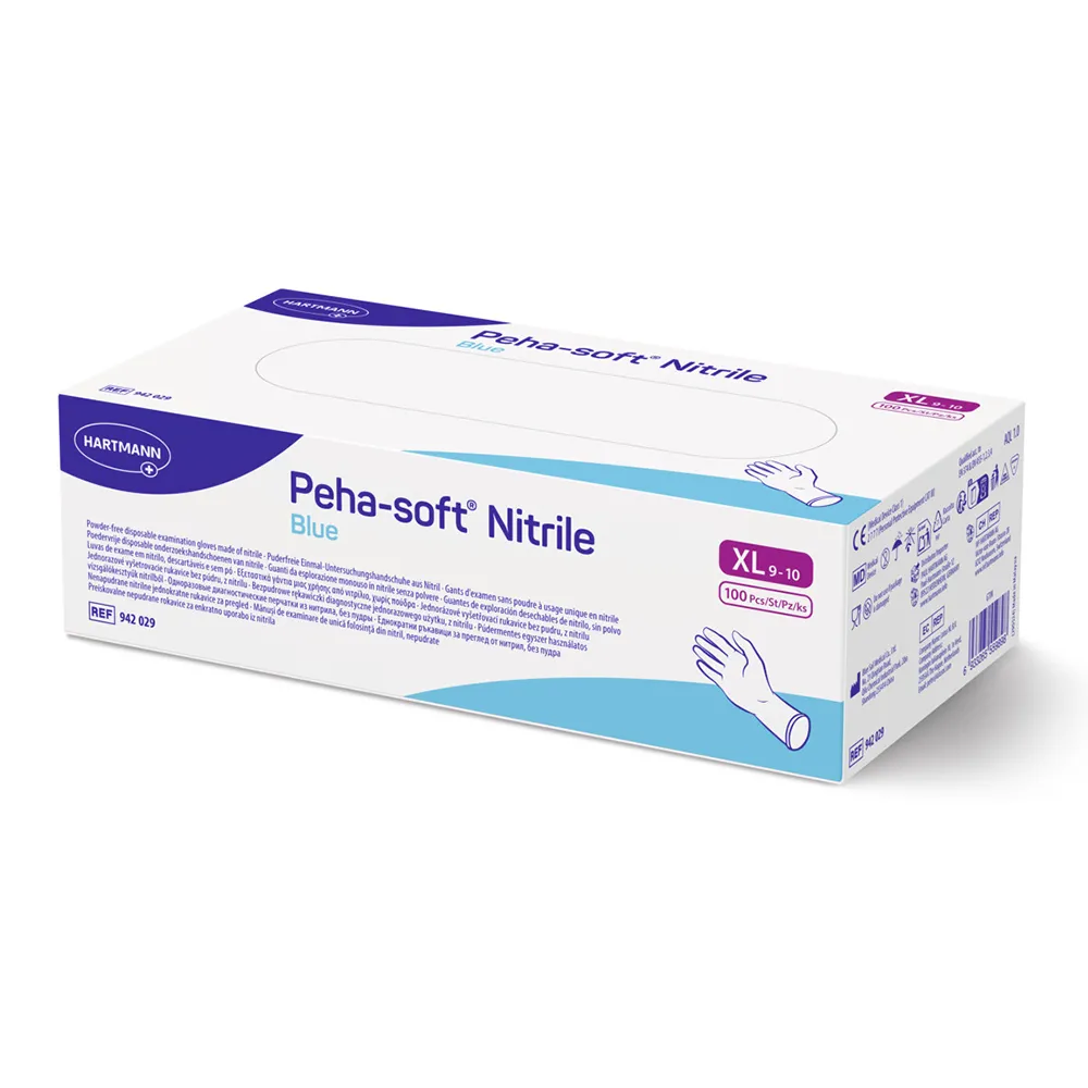 Manusi de examinare albastre din nitril Peha Soft marimea XL, 90 bucati, Hartmann