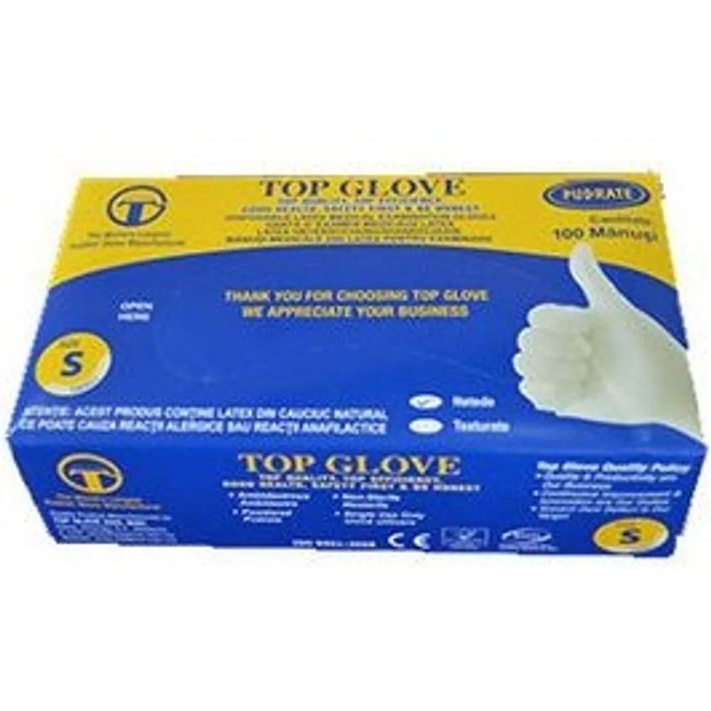 Manusi Examinare Latex Albe Usorpudrate S x 100 - Top Glove