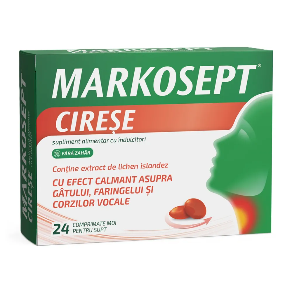 Markosept cu aroma de cirese, 24 comprimate moi pentru supt, Fiterman Pharma