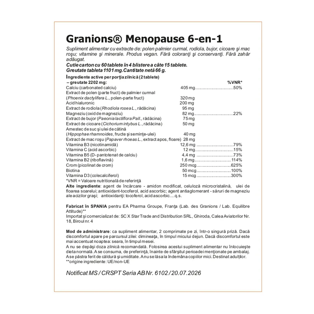 Menopause 6 in 1, 60 comprimate - Granions