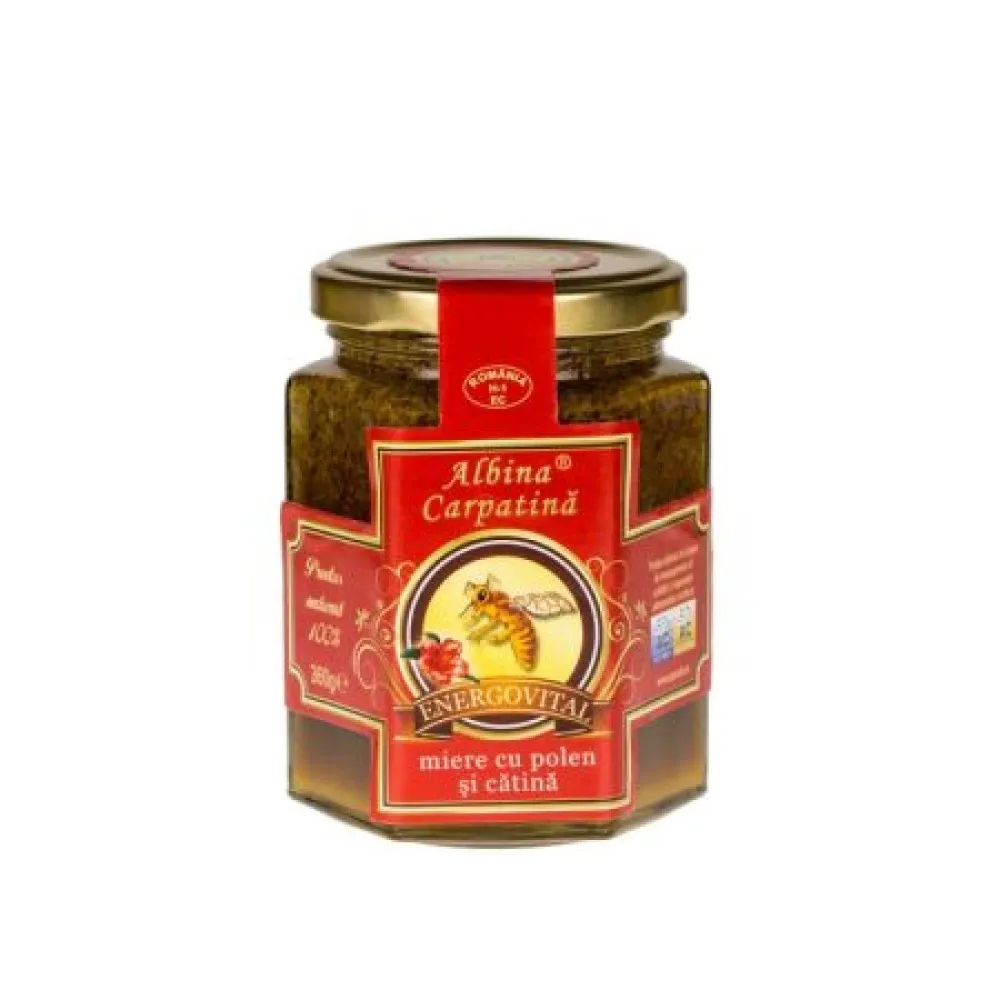 Miere cu polen si catina Albina Carpatina Energovital, 360g, Apicola