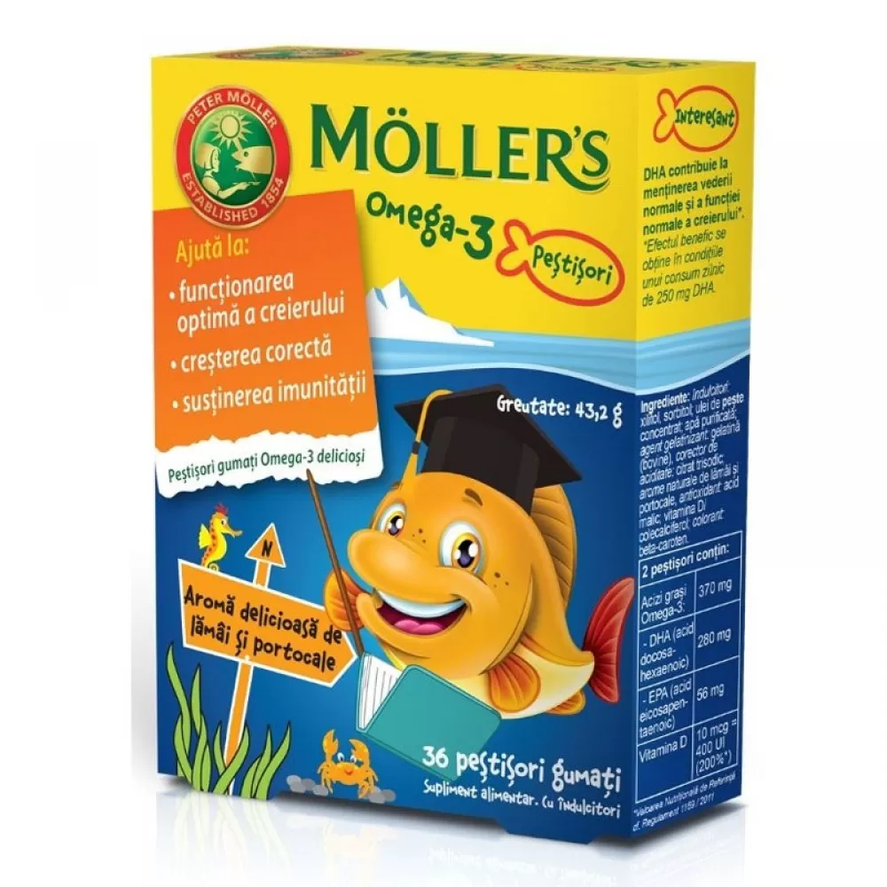 Mollers Cod Liver Oil Omega 3 Lamai si Portocale - pestisori gumati x 36