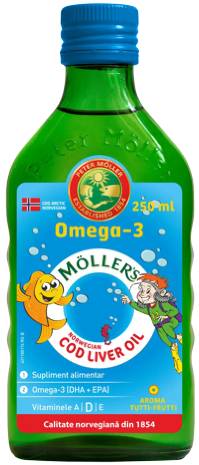 Mollerâ€šÃ„Ã´s Cod liver oil Omega-3 aroma tutti-frutti, 250 ml, Orkla Health