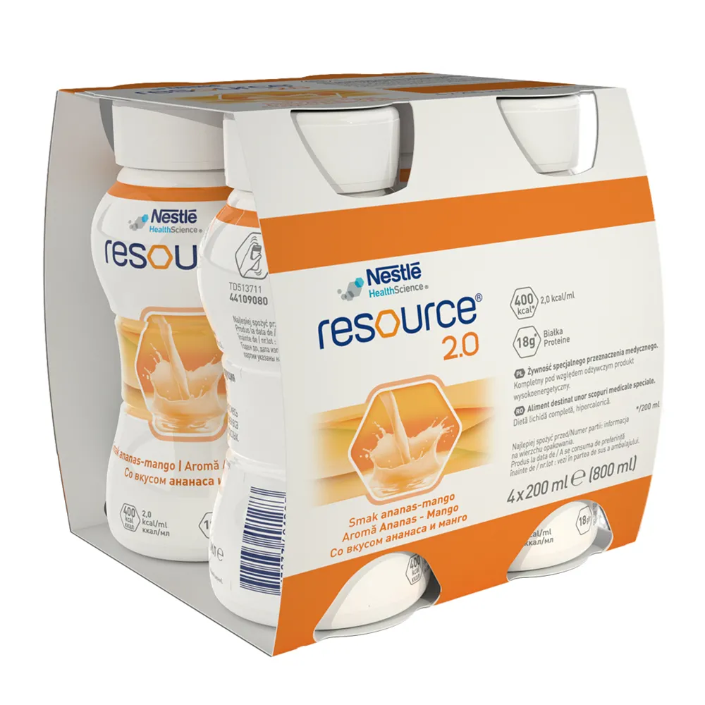Resource 2.0 fara gluten cu aroma de ananas si mango, 4 x 200 ml, Nestle
