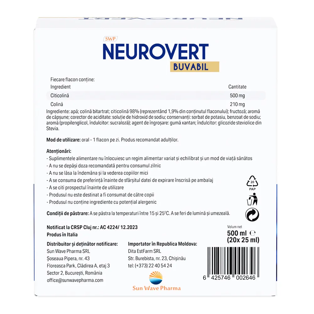 Neurovert buvabil, 20 flacoane, Sun Wave Pharma