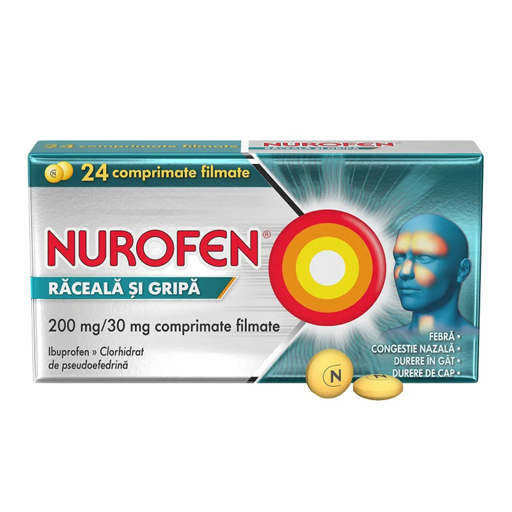 Nurofen Raceala si Gripa, 200mg/30mg, 24 comprimate filmate, Reckitt Benckiser