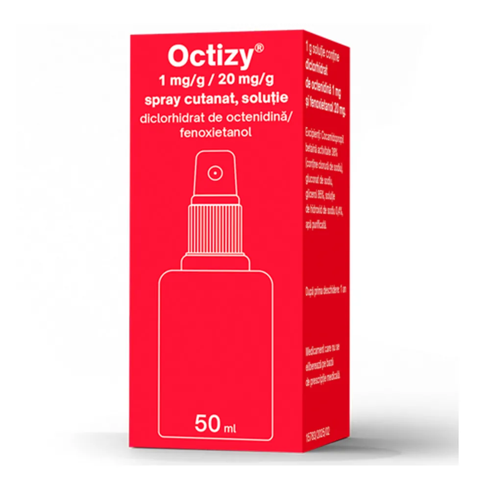 Spray antiseptic Octizy, 1 mg/g/20 mg/g, 50 ml, Egis Pharmaceuticals