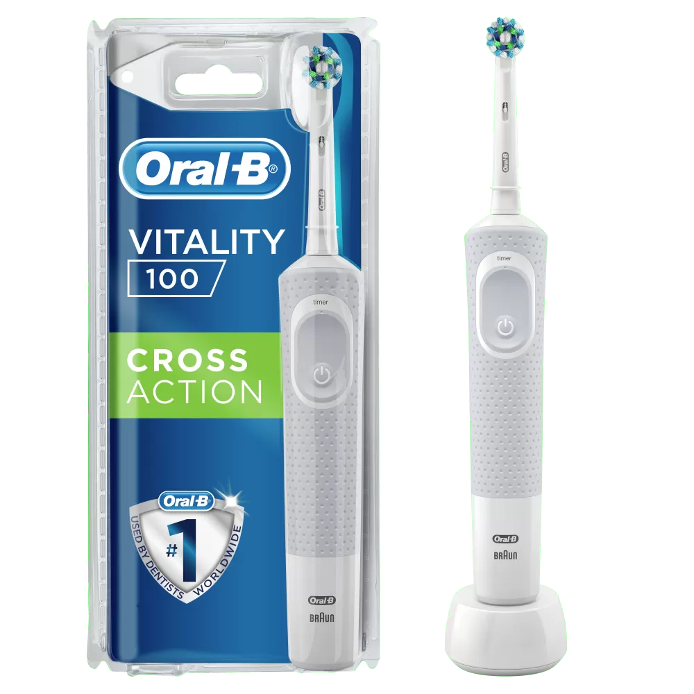 Periuta de dinti electrica Oral-B Vitality D100 Cross Action, 7600 Oscilatii/min, Curatare 2D, 1 program, 1 capat, Alb