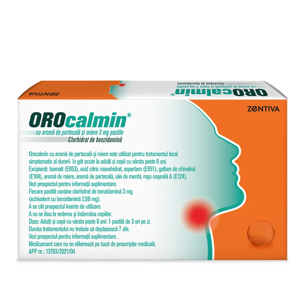 Orocalmin cu aroma de portocala si miere, 3 mg, 20 pastile, Zentiva