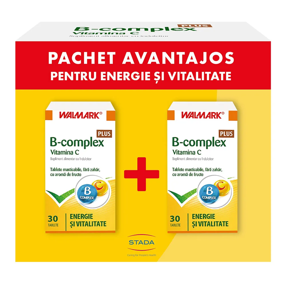 Pachet B complex Plus Vitamina C, aroma de fructe, 30 capsule + 30 capsule, Walmark