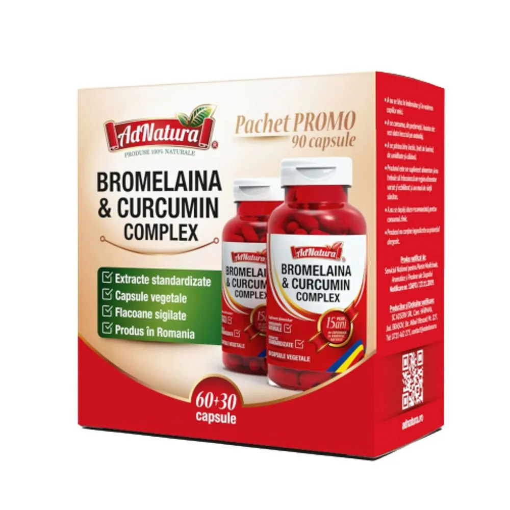 Pachet Bromelaina si Curcumin complex, 60+30 capsule, AdNatura