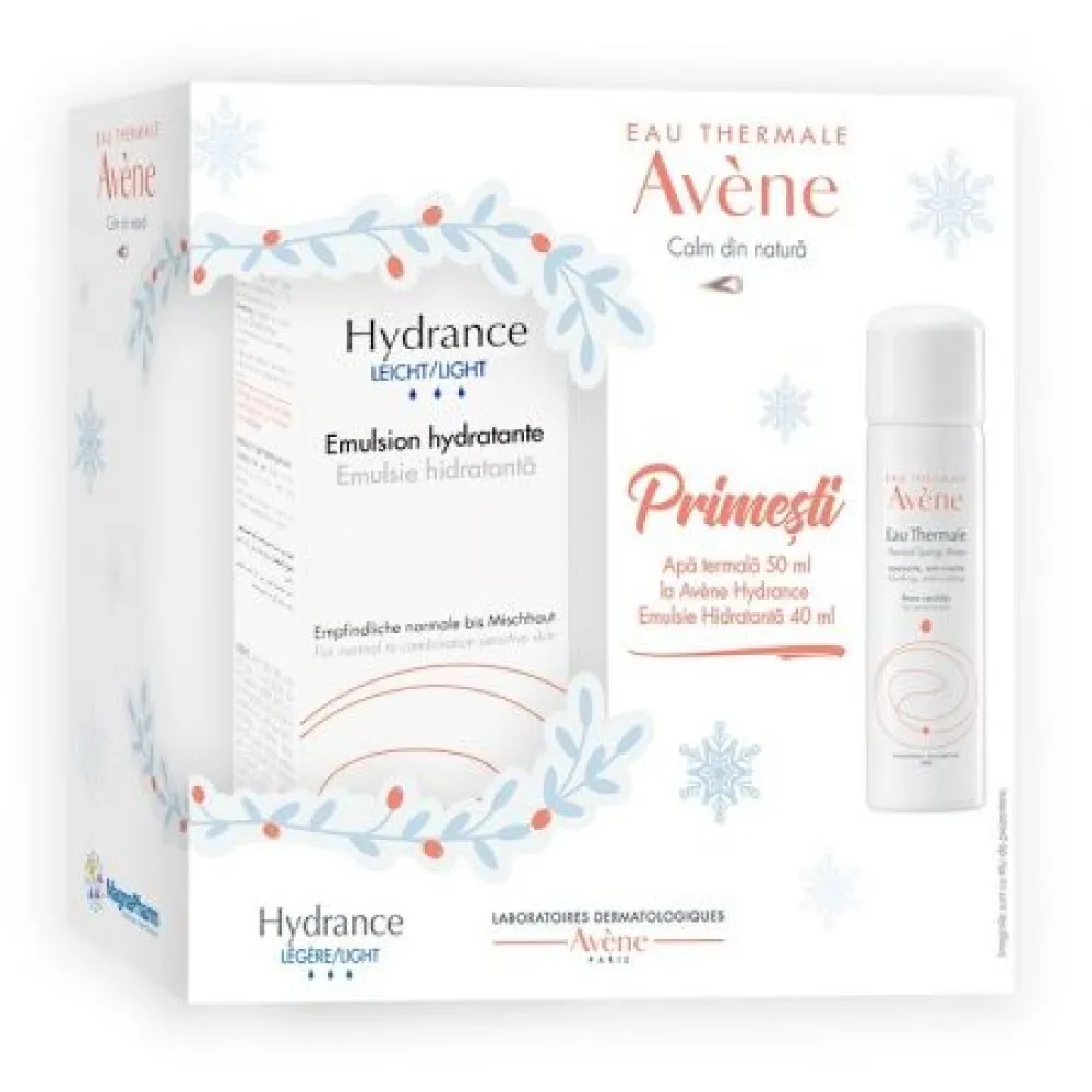 Pachet Emulsie hidratanta pentru ten normal-mixt Hydrance Legere, 40 ml + Apa termala spray, 50 ml, Avene