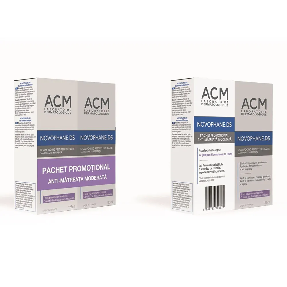 Pachet Sampon anti-matreata moderata Novophane D.S., 2 buc x125ml, ACM