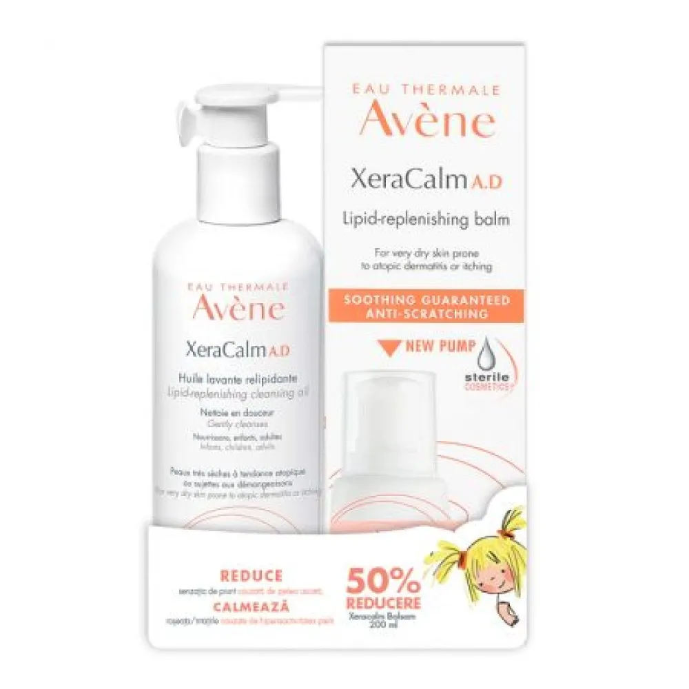 Pachet Ulei de dus relipidant XeraCalm AD, 400 ml + Balsam relipidant XeraCalm AD, 200 ml, Avene