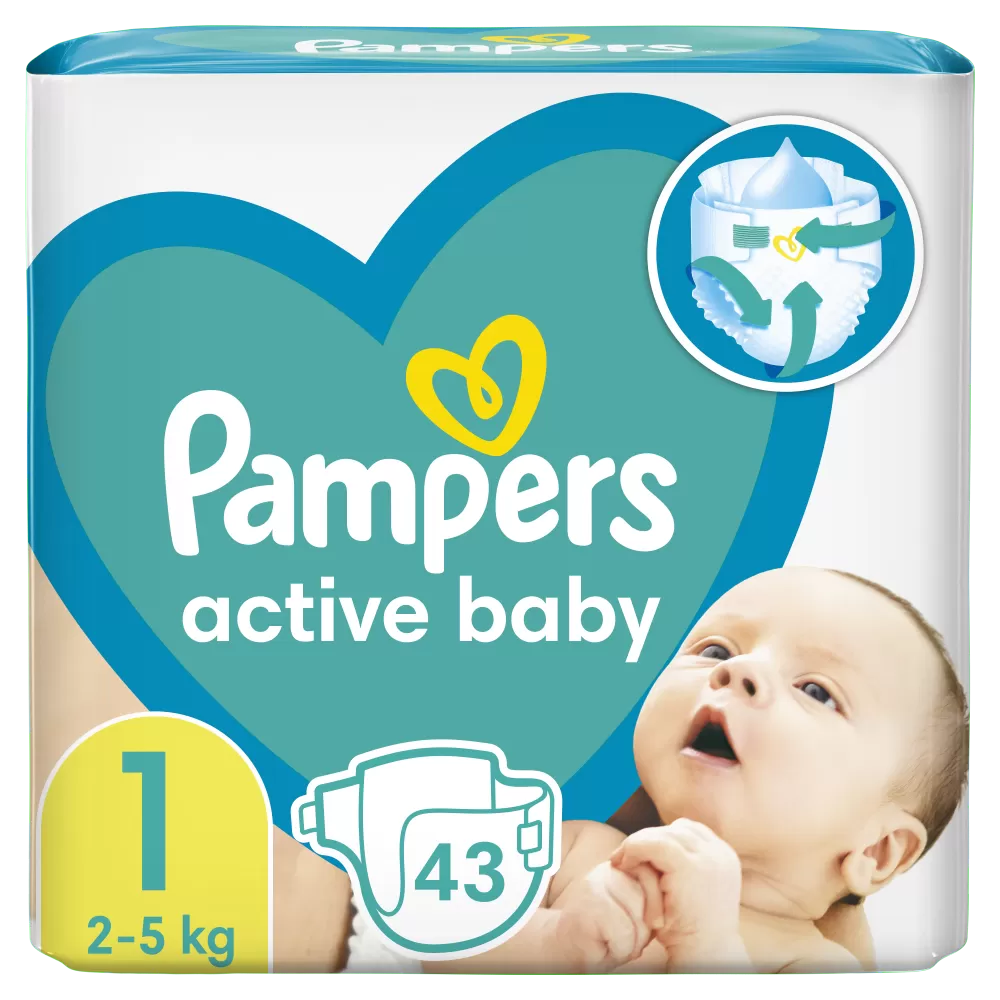 Scutece Pampers Active Baby Mărimea 1, 2-5kg, 43 bucati