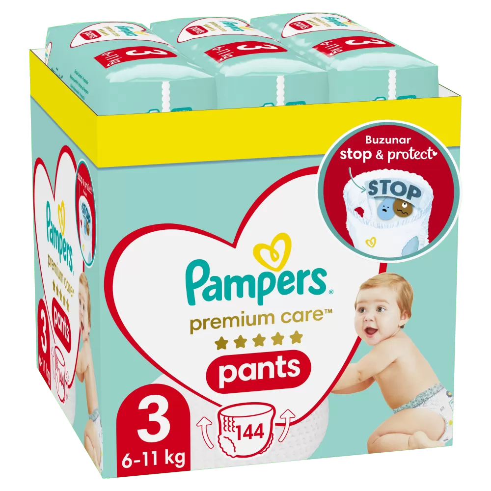 Scutece-chilotel Pampers Premium Care Pants XXL Box Marimea 3, 6-11 kg, 144 bucati