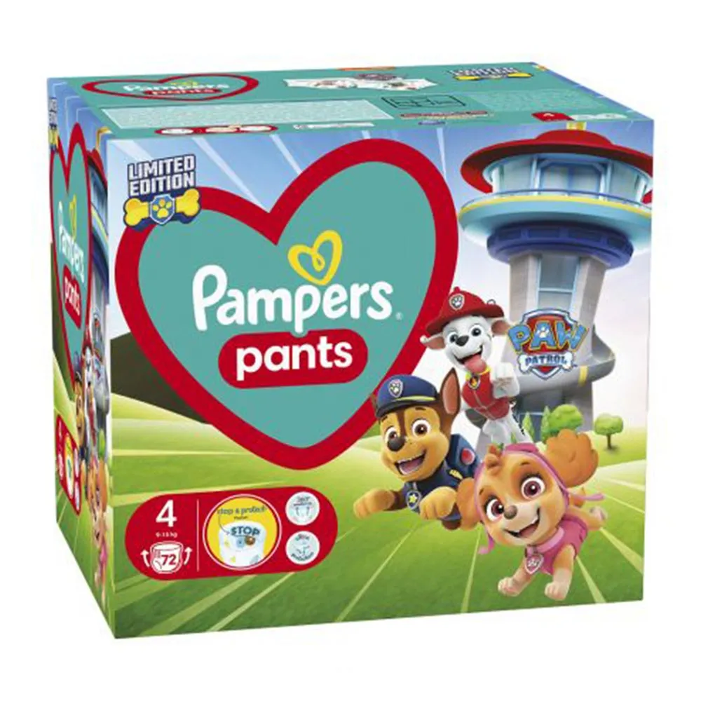 Scutece chilot nr 4 Paw Patrol 9-15 kg, 72 buc, Pampers