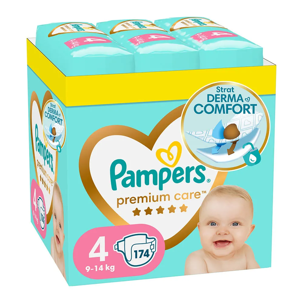 Pampers nr 4 Premium Care 9-14 kg, 174 buc