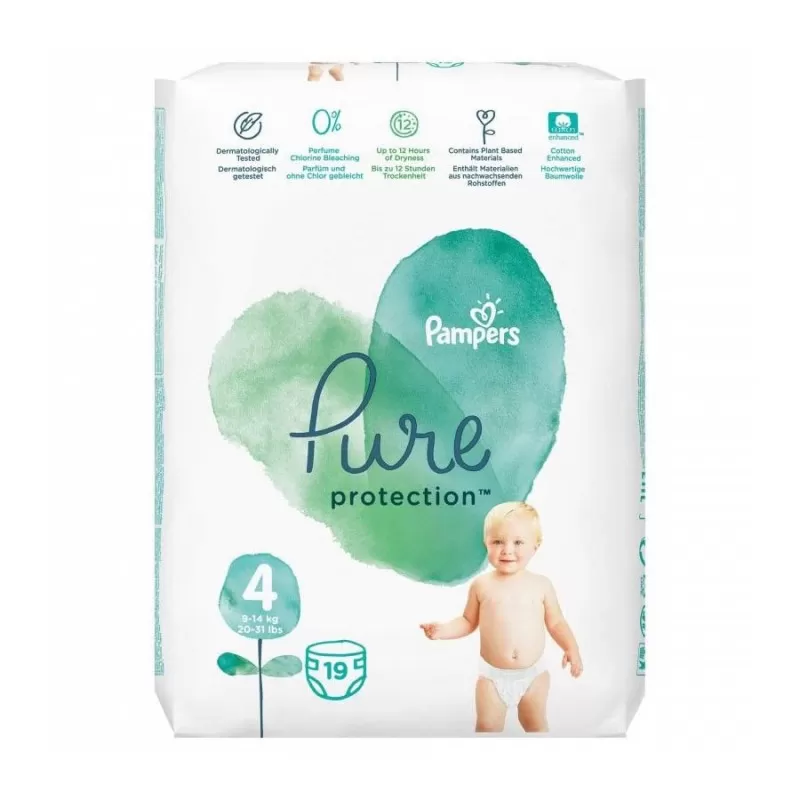 Pampers Pure Protection Nr. 4, 9-14 kg Scutece x 19