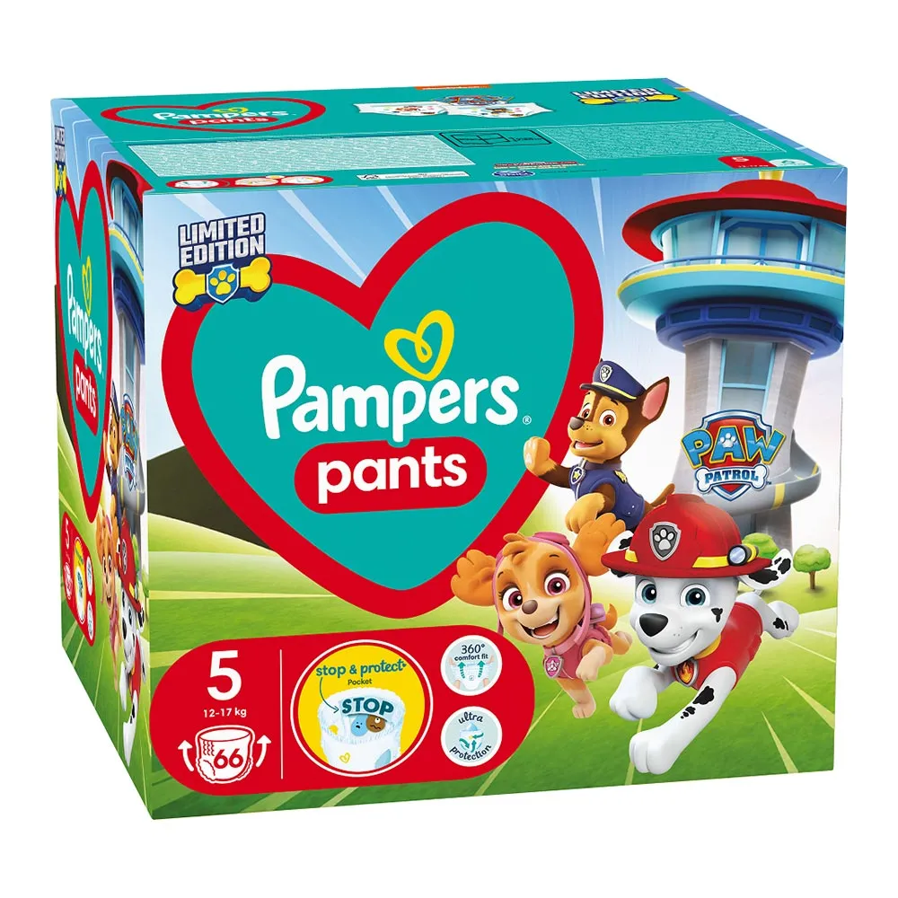 Scutece chilotel nr 5 Pants Paw Patrol 12-17 kg, 66 buc, Pampers