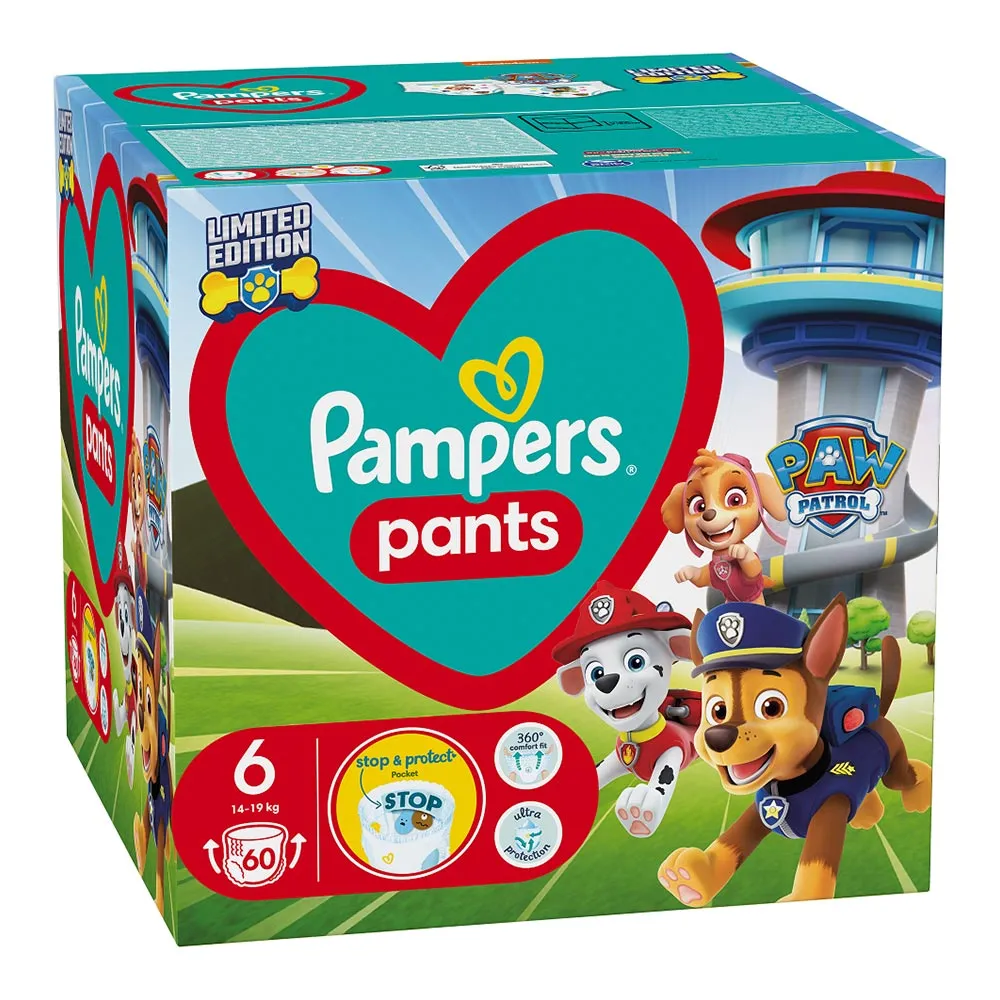 Scutece chilotel nr 6 Pants Paw Patrol 14-19 kg, 60 buc, Pampers