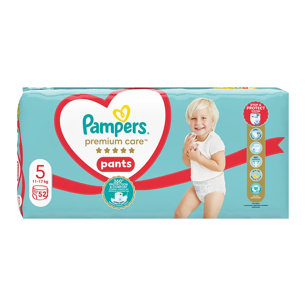 Scutece Chilotel Premium Care Pants Nr. 5, 12-17 kg, 52 bucati, Pampers