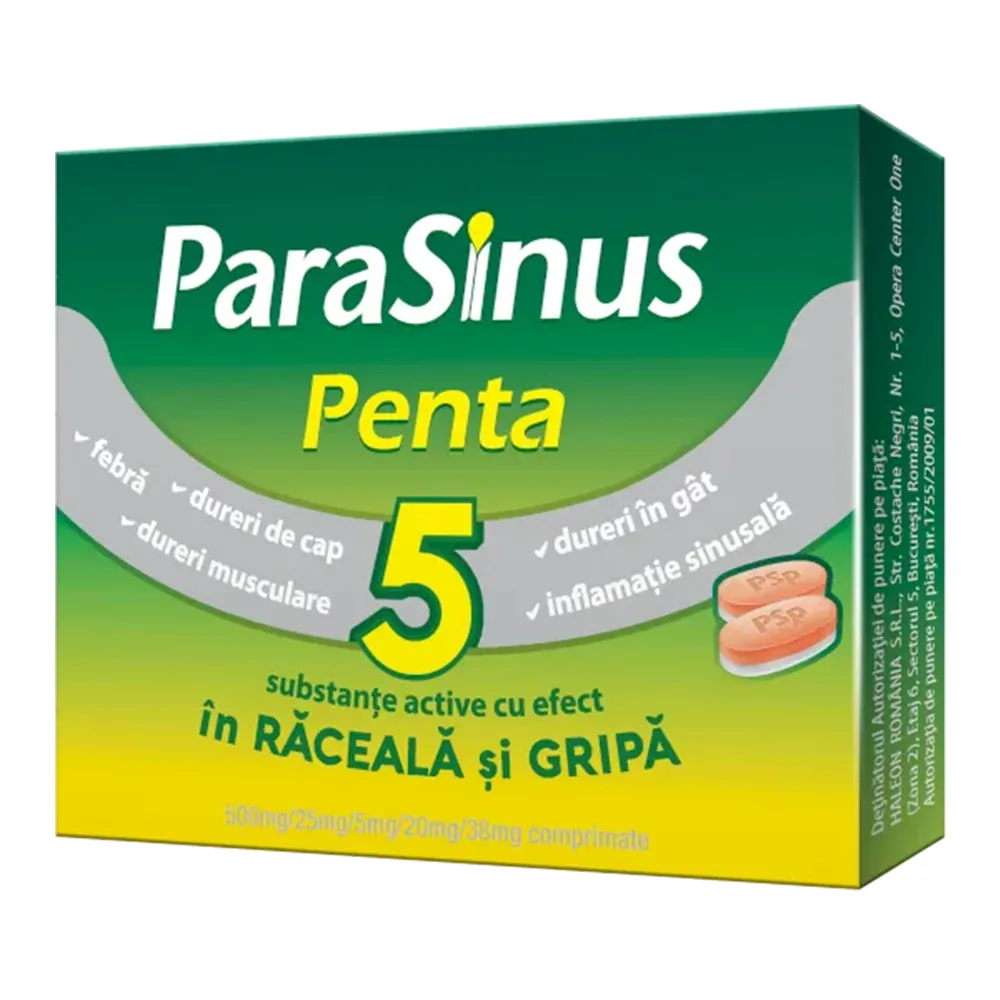 Parasinus Penta 500mg/38mg/5mg/25mg/20mg, 24 comprimate