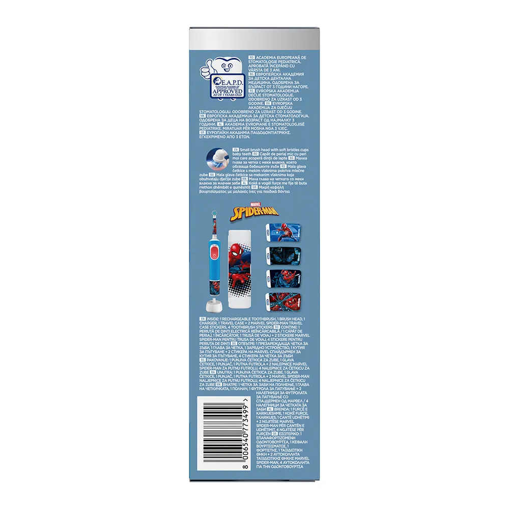Periuta Electrica Vitality Pro Kids Spider-Man + 3ani + Trusa Calatorie, Oral B