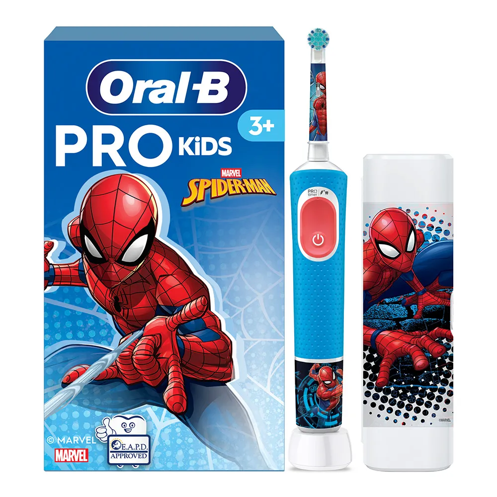 Periuta Electrica Vitality Pro Kids Spider-Man + 3ani + Trusa Calatorie, Oral B