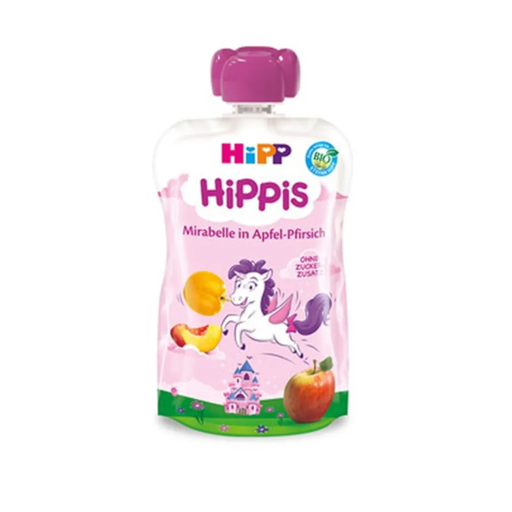 Piure din fructe cu mar, piersica si prune Mirabelle HiPPis +12 luni, 100g, Hipp